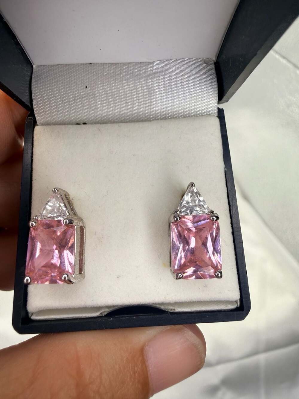 Vintage Pink CZ Earring Studs With Box